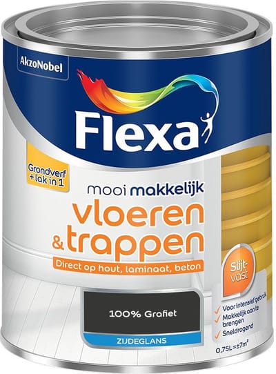 Flexa - Mooi Makkelijk Vloeren & Trappen Zijdeglans - 100% Grafiet - Mengverf - 750 Ml