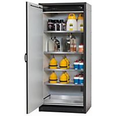 Veiligheidskast type 30 asecos Q-CLASSIC-30, scharnierende deur, links scharnier, voorkant zuiver wit, B 864 x D 620 x H 1947 mm