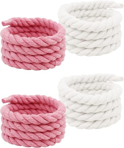Dikke Ronde Veters in Roze en Wit, 150 cm, 8 mm, Geschikt voor Sneakers en Air Force 1, DIY Schoenveters, Chunky Laces, Comfortabele Veters voor Sportieve Schoenen