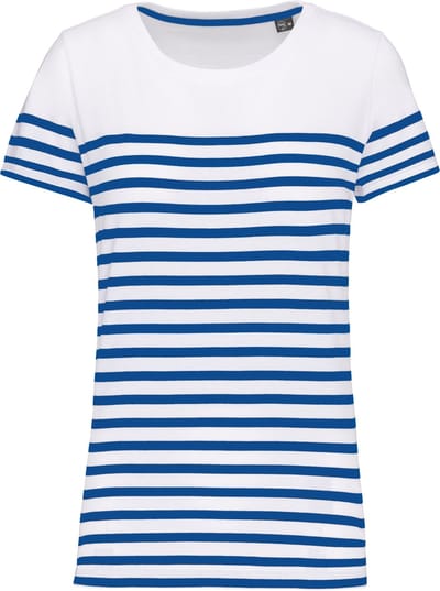 Kariban Marine-t-shirt ronde hals Bio dames K3034 - White / Royal Blue Stripe - S