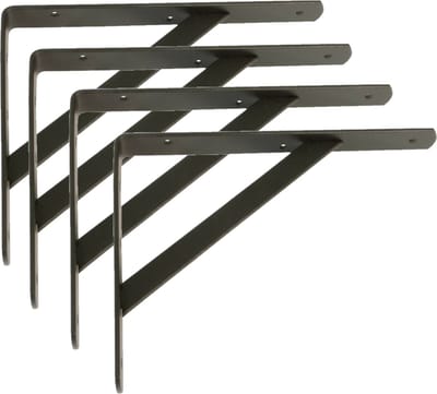 AMIG Plankdrager/planksteun van metaal - 4x - gelakt zwart - H250 x B200 mm - boekenplank steunen - tot 320 kg