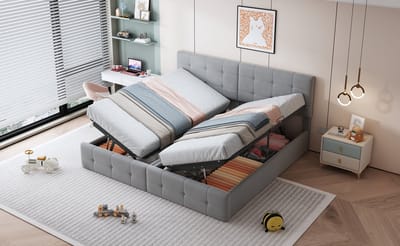 STILVORA Tweepersoonsbedden 180x200 cm - Gestoffeerd Bed Met Hydraulische Lades - Fluweel - Grijs
