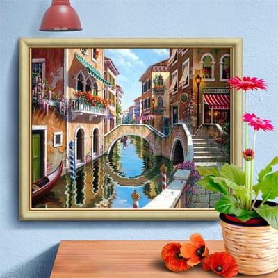 Peinture diamant paysage 5d, broderie artistique, pont, point de croix, décoration de la maison 20X30CM gray