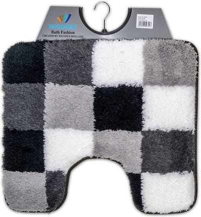 Wicotex - Toiletmat blokken Wit Grijs Zwart - Antislip onderkant - WC mat met uitsparing - Afmeting 50x60cm