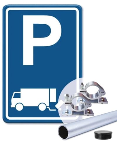 Parkeerbord Laden en Lossen - blauw - Weerbestendig Aluminium - 40x60 cm - Bevestiging: Met paal 150 cm + paalbeugels + paaldop
