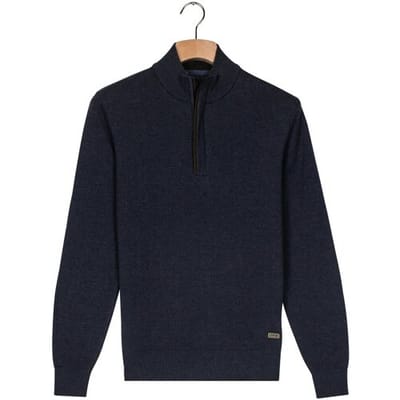 Baileys Trui Cotton Half Zip Allover Two-Tone Dark Denim Blue / male