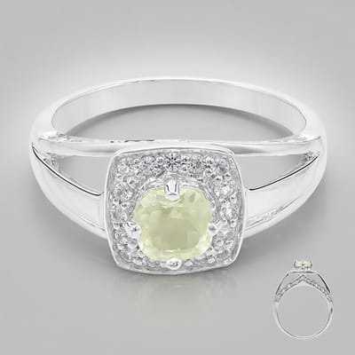 Cavill - Zilveren ring 925 sterling met 0,44 ct orthoklaas Madagaskar en 0,376 ct witte topaas pavé - Elegant vintage design - Maat 17