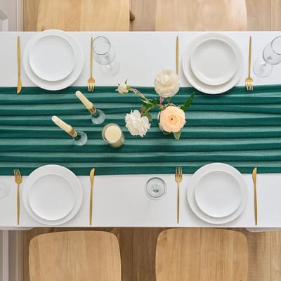Tafelloper Chiffon - Lentetafel Decoratie - Feestelijke Tafeldekking - Zachte Elegante Stof - 75 x 220 cm - Donkergroen