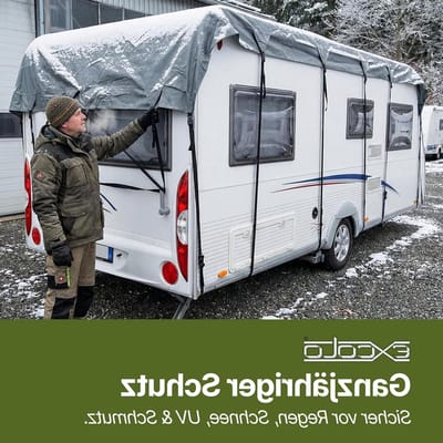 Dakbedekking Caravan Camper - Afdekzeil Beschermhoes - Bescherming Tegen Weer - Blijft Beloopbaar - 8m x 3m - Grijs