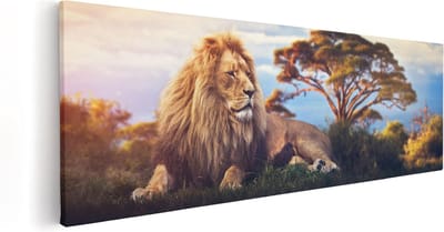 Artaza Canvas Schilderij Afrikaanse Savanne - 60x20 cm - Wanddecoratie Leeuw - Muurdecoratie Woonkamer - Kamer Accessoires