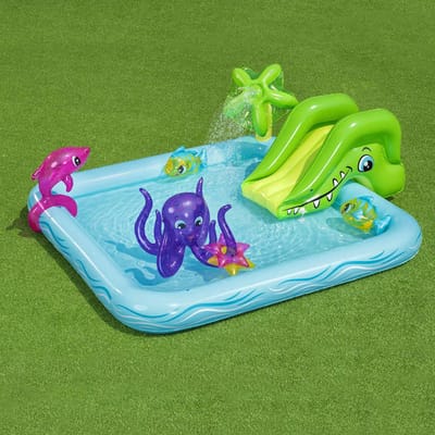 Bestway Kinderzwembad met Glijbaan - Incl. Opblaas Waterspeelgoed - 239 x 206 x 86 CM - 308 L - Waterdieren