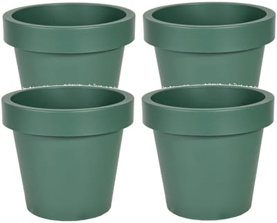 Mega Collections Plantenpot/bloempot - 4x - kunststof - donkergroen - D16 x H14 cm