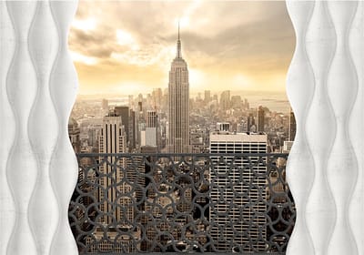Fotobehangkoning - Behang - Vliesbehang - Fotobehang Uitzicht op New York vanaf het Balkon 3D - Light of New York - 250 x 175 cm