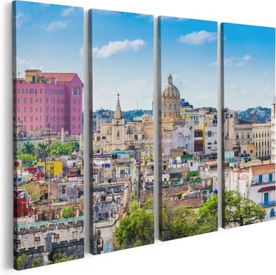 Artaza Canvas Schilderij Vierluik Havana Stad in Cuba - 80x60 - Foto Op Canvas - Canvas Print