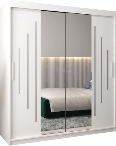 InspireMe - Kledingkast met 2 schuifdeuren, Modern-stijl, Een kledingkast met planken en een spiegel (BxHxD): 180x200x62 - MALTESE I 180 Wit Mat