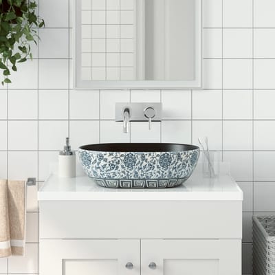 vidaXL - Opzetwasbak - ovaal - 47x33x13 - cm - keramiek - zwart - en - blauw