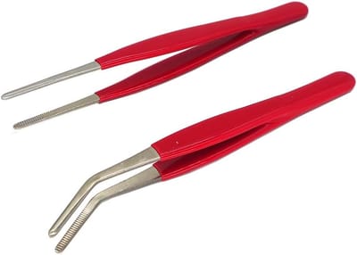 Pincetten Set - Precisie Tangen - Hobby & Werk - Rubberen Handgreep Knurled Tip - 145mm Lengte - Rood