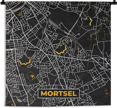 Wandkleed - Wanddoek - Mortsel - Plattegrond - Stadskaart - Goud - Kaart - 180x180 cm - Wandtapijt