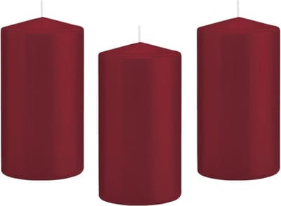 Trend Candles Cilinderkaars/stompkaars - 8x - bordeauxrood - 8 x 15 cm - 69 branduren - horeca kaarsen
