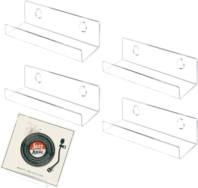 Famanu – 4-delige mini wandplank - transparante plank - vinyl wandplank - vinyl platenhouder - boekenplank voor woonkamer - badkamer - slaapkamer