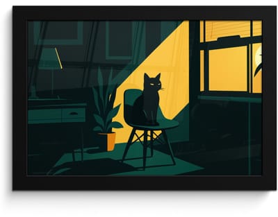 Poster in lijst - Fotolijst 30x20 cm - Posters - Zwarte kat - Mysterieus - Gele instraal - Posterlijst zwart - Decoratie - Wanddecoratie woonkamer - Muurdecoratie slaapkamer