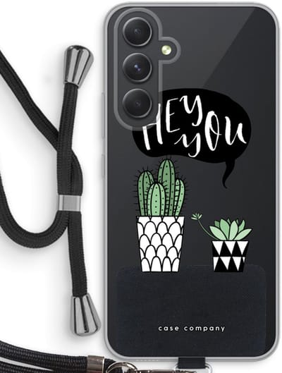 Case Company® - Hoesje met koord geschikt voor Samsung Galaxy A54 hoesje met Koord - Hey you cactus - Telefoonhoesje met Zwart Koord - Bescherming aan alle Kanten en Over de Schermrand
