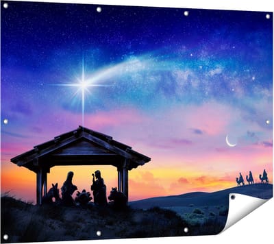 Gards Tuinposter Heilige Familie van Jezus met de Ster van Bethlehem - 120x90 cm - Tuindoek - Tuindecoratie - Wanddecoratie buiten - Tuinschilderij