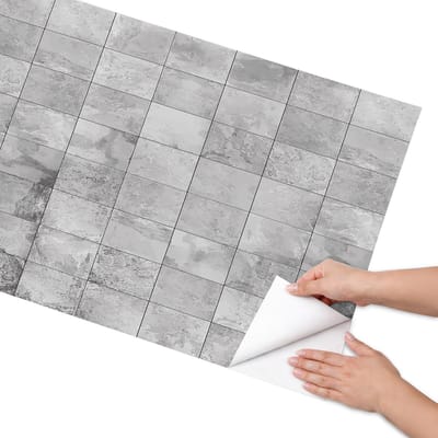 Coloray Meubel Wrap Folie - Grijs Meubelfolie - 65x130 cm - Decoratiefolie Grijze tegels - Meubel Wrap Folie - Minimalist Meubelfolie - Plakfolie Meubels - Keuken decoratie - Achtergronden en patronen