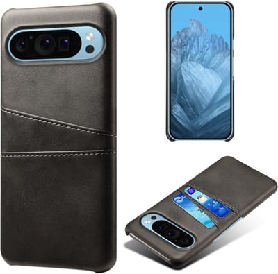 Back Cover met Opbergvakjes + Glas Screenprotector voor Google Pixel 9 / 9 Pro _ Zwart