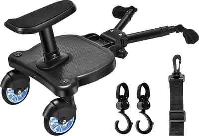 Meerijdplank met zitje - Kinderwagen plank - Comfortabel reizen - Universele bevestiging - Max 25 kg - Blauw