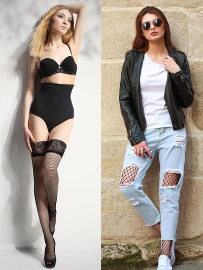 4 Paar Dames Halterloze Visnet Kousen, Kanten Kousen, Hoge Dameskousen voor Elegante Outfits
