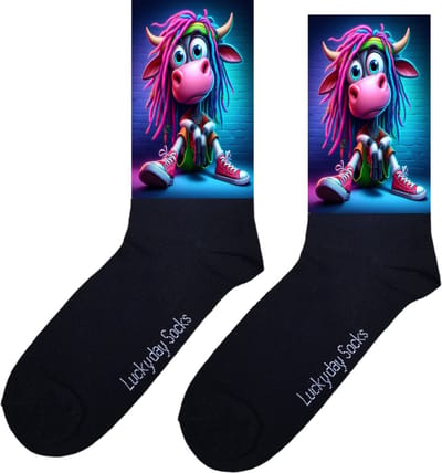 Dreads stier - Verjaardag cadeautje voor hem en haar - Boer sokken - Stier sokken - Leuke sokken - Vrolijke sokken - Luckyday Socks - Aparte Sokken - Sokken waar je vrolijk van wordt - Maat 36-40