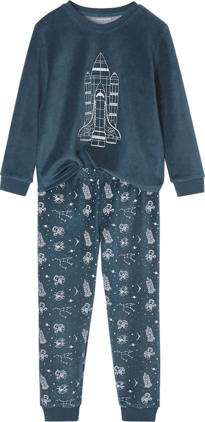 Vertbaudet Fluwelen jongenspyjama met glow-in-the-dark raket