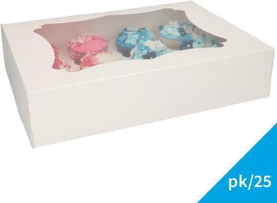 FunCakes Cupcake Doos voor 12 Cupcakes of Muffins - Wit - 25 Stuks - Cupcake Bewaardoos