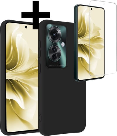 Hoesje - Met Screenprotector - Geschikt voor OPPO Reno 11F - Sterk & Shockproof - Back Cover - Siliconen Case - Telefoon Hoes - Telefoonhoesjes - Zwart