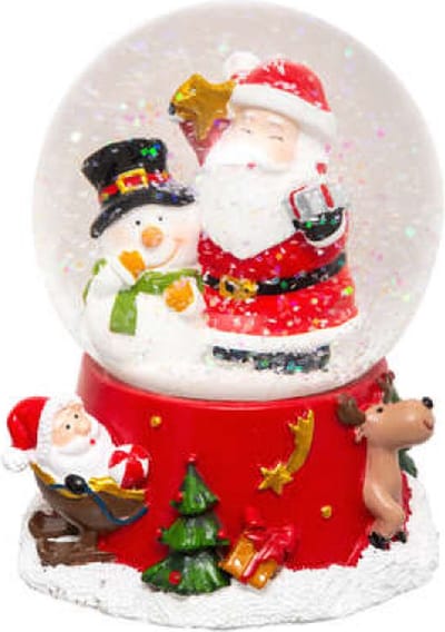 Prachtige sneeuwbol met kerstman en sneeuwpop 10cmH en Ø8cm