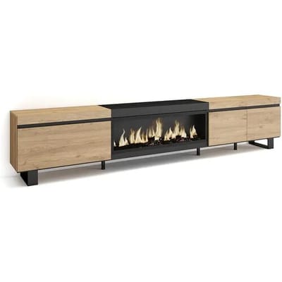 Skraut Home TV-Meubel, Lowboard, 288x35x57cm, Groot formaat TV, Elektrische haard XXL, Industrieel design, Eiken/Zwart
