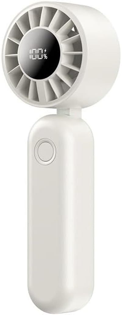 KZQ Draagbare Mini Ventilator met LCD Scherm, 5 Standen Turbo Bladloze Ventilator 10398 RPM, 3W Opvouwbare Handventilator, 1200mAh Accu, Persoonlijke Koelventilator voor Thuis Kantoor Reizen Wit