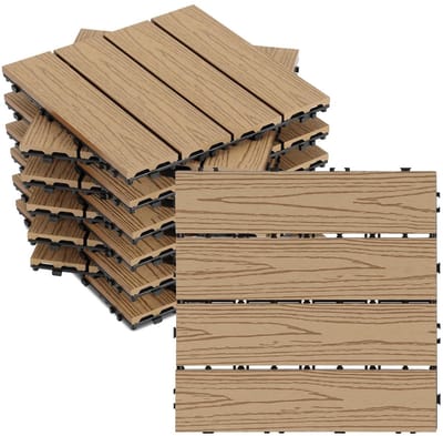 WPC Terrastegels - Houtlook Tegels - Buitenruimte Verfraaien - Kliksysteem Drainage - 30x30cm 11 Stuks - Teak