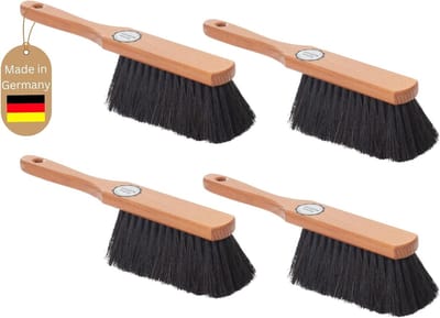 Set van 4 handborstels klein PAARDENHAARMIXTUUR zachte haren - Handborstel met paardenhaarmix, autobezemborstel - Ideale sneeuwborstel, autobezem met paardenhaarmix, kastbezem, natuurlijke haren, handborstel, handveger