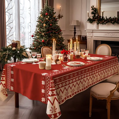 Kerst tafelkleed+Kerst placemats set(4 Pcs)-Kerstdecoratie tafelkleed--Kersttafelkleed voor rechthoekige tafel-voor feestdagen, kerstfeest benodigdheden-140x220cm（Sneeuwvlokpatroon）