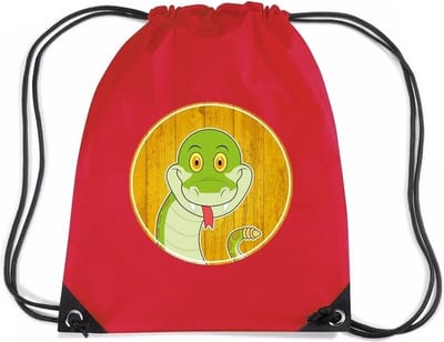 Slangen rijgkoord rugtas / gymtas - rood - 11 liter - voor kinderen