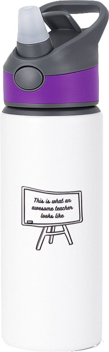 Hacebo® - This is what an awesome teacher looks like waterfles met rietje paars - Juf - Meester - Teacher - water fles - 650ML