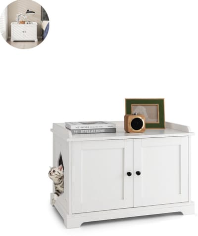 Kattenbak ombouw - Kattenbak kast - Kattenmeubel - Kattenhuis - 75 x 51 x 53 cm (l x b x h) - Wit