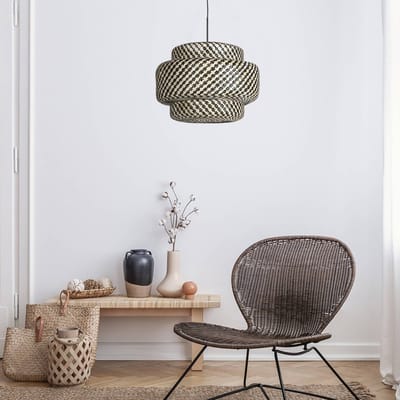 Hanglamp Nox Light 4478ZW - Verstelbaar in hoogte, bamboe kap 53 cm, zwart metaal - Steinhauer