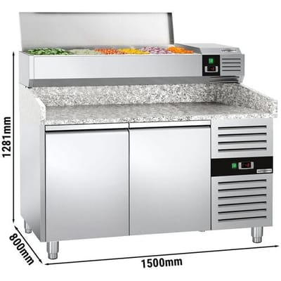 GGM Gastro Pizzakühltisch PREMIUM - 1500x800mm - mit 2 Türen - inkl. Kühlaufsatzvitrine - 6x GN 1/3 Zilver