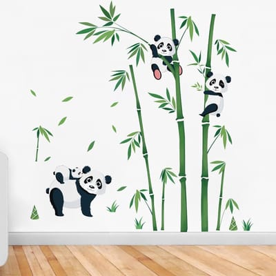Dailygoody - Panda Dieren Muursticker - Kinderkamer Decoratie - Verwijderbaar - 90 x 60 cm - Bamboe Bos Muurkunst - Geschikt voor Baby's en Kinderen -...