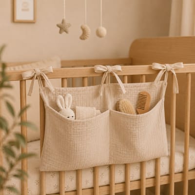 Hydrofiele Boxopbergtas XL Beige 30x50 cm (Groter Formaat) – 100% Katoen – Grote Boxzak Organiser voor Box, Ledikant & Peuterbed – Opbergzak voor Speelgoed, Knuffels, Luiers & Kleertjes