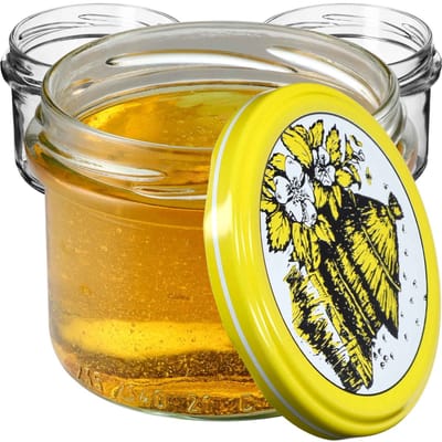 KADAX Kleine Inmaakpotten, 235 ml, Diameter 82, Voor Honing en Specerijen, Jampotten Met Deksel, Luchtdicht, Cadeauverpakking (Bijenkorf, 10 Stuks)