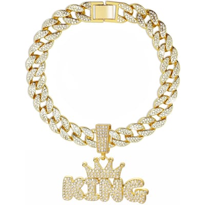 Cubaanse Hondenketting, Aluminiumlegering Huisdier Hondenhalsband, Gouden Ketting Voor Kleine Tot Grote Honden Katten Koning Koningin Hanger Sieraden Accessoire 25cm